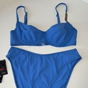 New! 90s Vintage Blue Sparkle Underwire Bikini set